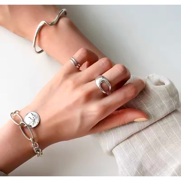 NEW UNIQUE SILVER ABSTRACT RING, OPEN RING, SILVER ADJUSTABLE RING, UNISEX RING - Picture 3 of 12